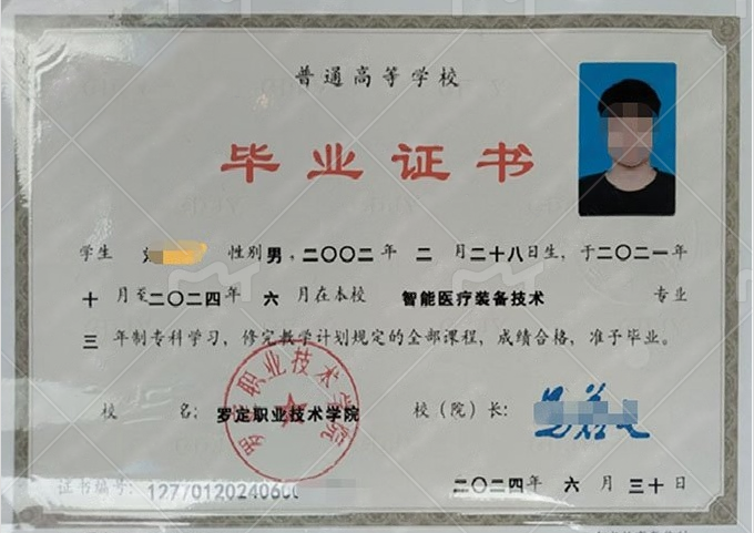 上海罗定职业技术学院毕业证样本图片